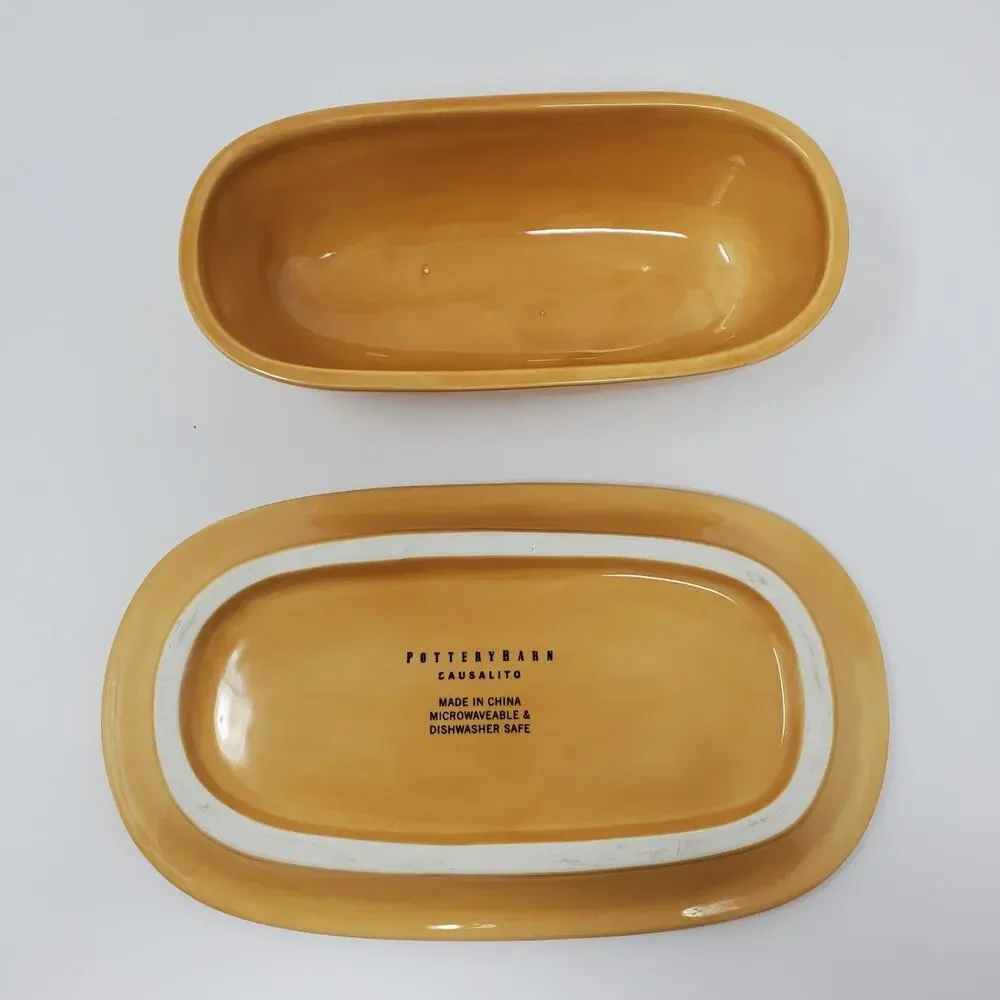 Pottery Barn SAUSALITO AMBER 1/4 Lb Covered Butter Dish Golden Yellow Amber Flaw